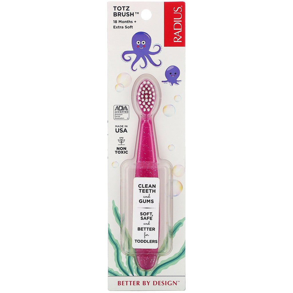 RADIUS, Totz Toothbrush, 18 + Months, Extra Soft, Pink Sparkle, 1 Toothbrush