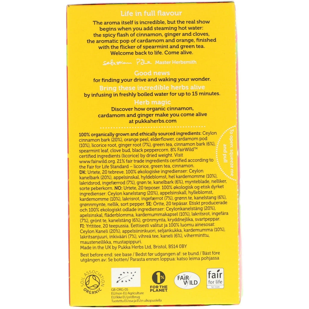 Pukka Herbs, Revitalise, té de canela, cardamomo y jengibre, 20 sobres de té, 40 g (1,41 oz)