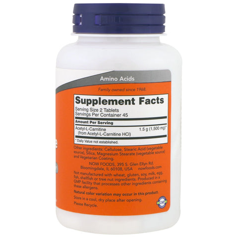 Now Foods, Acetil-L carnitina, 750 mg, 90 tabletas