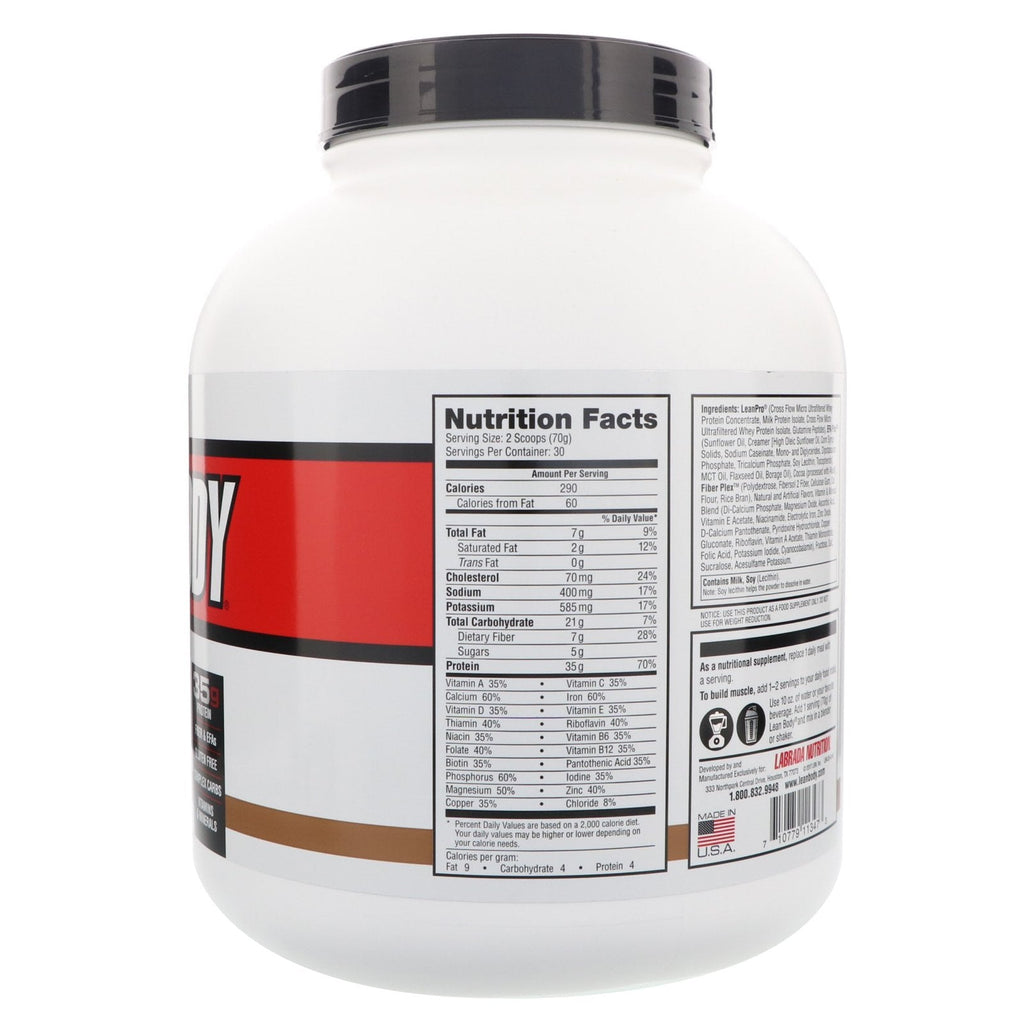 Labrada Nutrition, Lean Body, Hi-Protein Meal Replacement Shake, Chokolade, 4,63 lbs (2100 g)