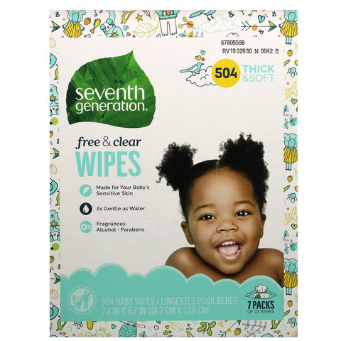 Seventh Generation, Baby Wipes, Free & Clear, 504 Wipes