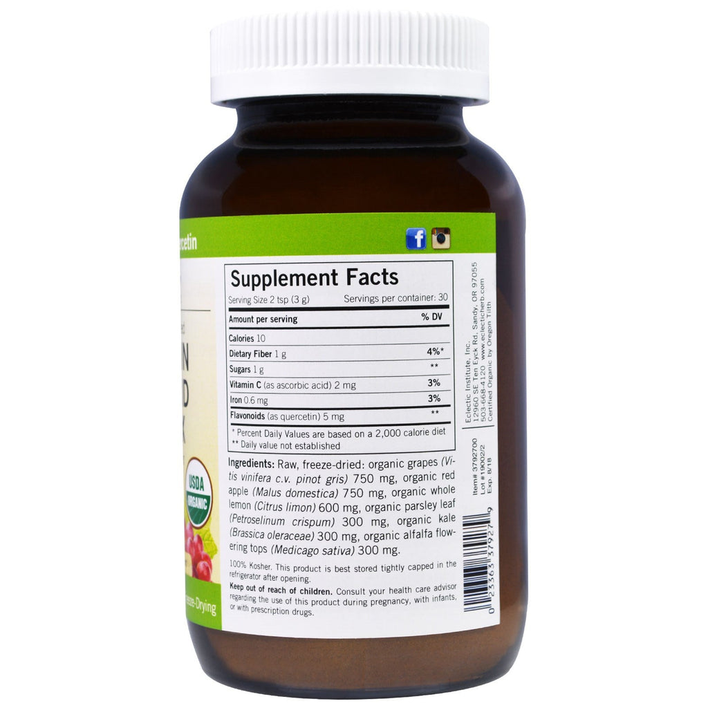 Eclectic Institute, Raw Fresh Frysetørret, Quercetin Flavonoid Complex, Whole Food POWder, 3,2 oz (90 g)