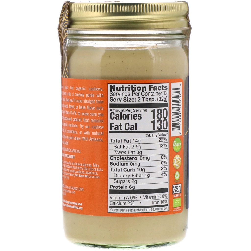 Artisana, s, cashewsmør, 14 oz (397 g)
