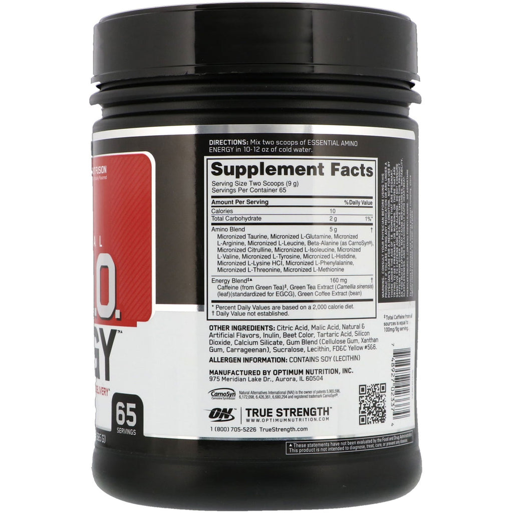Optimum Nutrition, ESSENTIAL AMIN.O. ENERGY, Fruit Fusion, 1.29 lbs (585 g)