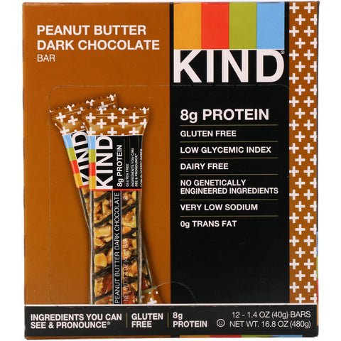 KIND Bars, Kind Plus, Peanut Butter Dark Chocolate Bar, 12 Bars, 1.4 oz (40 g) Each