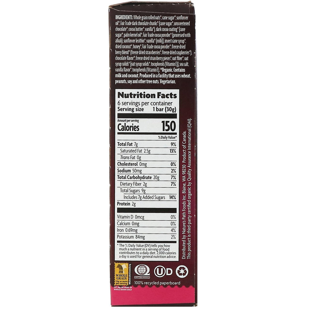 Nature's Path, Love Crunch, Premium  Granola Bars, Dark Chocolate & Red Berries, 6 Bars, 1.06 oz (30 g) Each