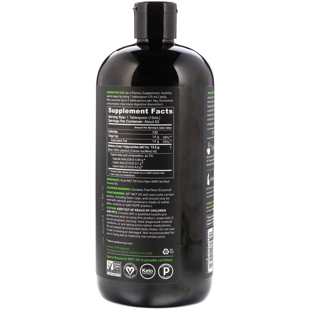 Sports Research, MCT Oil, Unflavored, 32 fl oz (946 ml)
