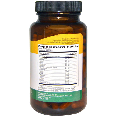 Country Life, Max-Amino Caps con vitamina B-6, 180 cápsulas vegetarianas