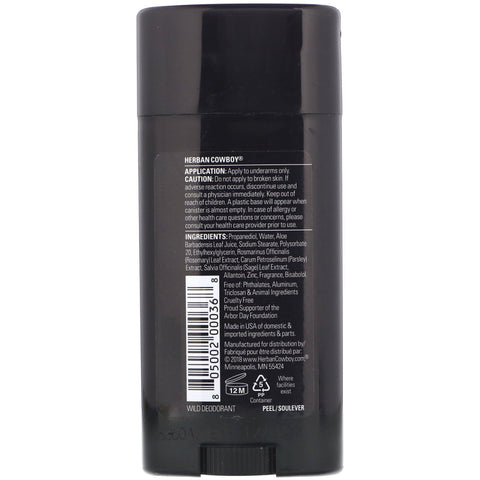 Herban Cowboy, Deodorant, Wild, 2.8 oz (80 g)