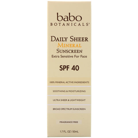 Babo Botanicals, Daily Sheer Mineral Sunscreen, SPF 40, 1.7 fl oz (50 ml)