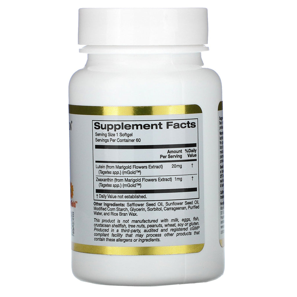 California Gold Nutrition, Lutein with Zeaxanthin, 20 mg, 60 Veggie Softgels