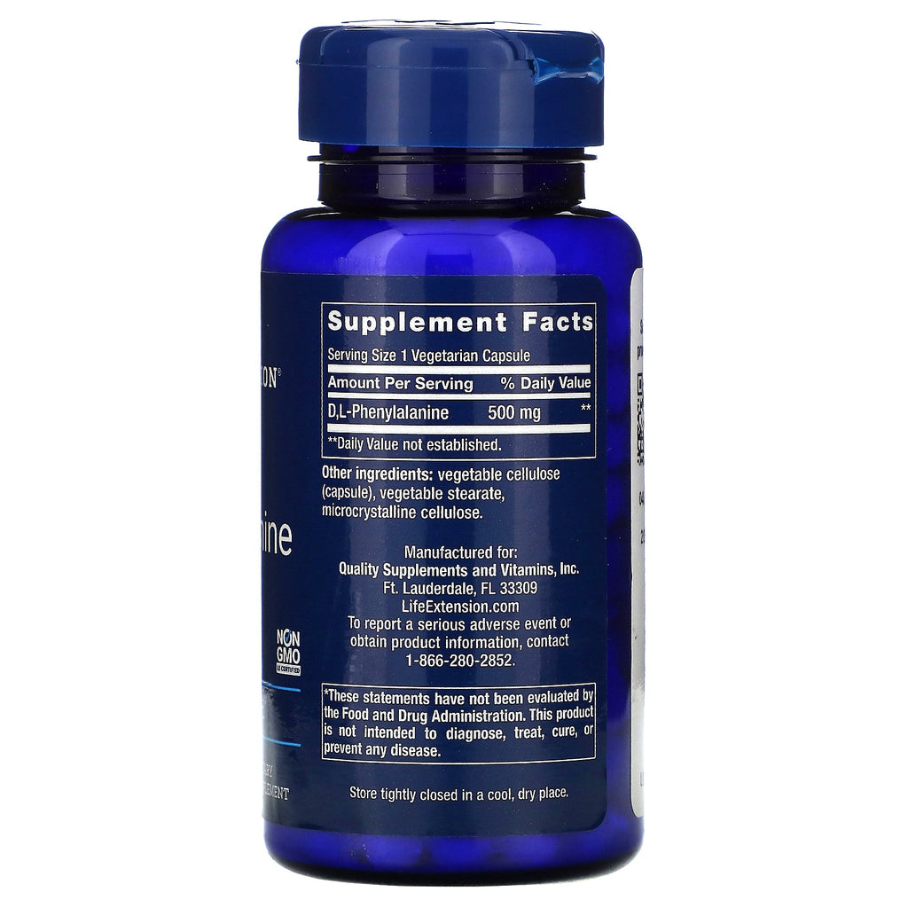 Life Extension, D, L-fenilalanina, 500 mg, 100 cápsulas vegetarianas