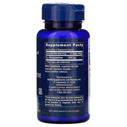 Life Extension, D, L-fenilalanina, 500 mg, 100 cápsulas vegetarianas