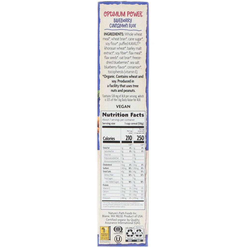 Naturens Path, Optimum Power Cereal, Blueberry Cinnamon Flax, 14 oz (400 g)