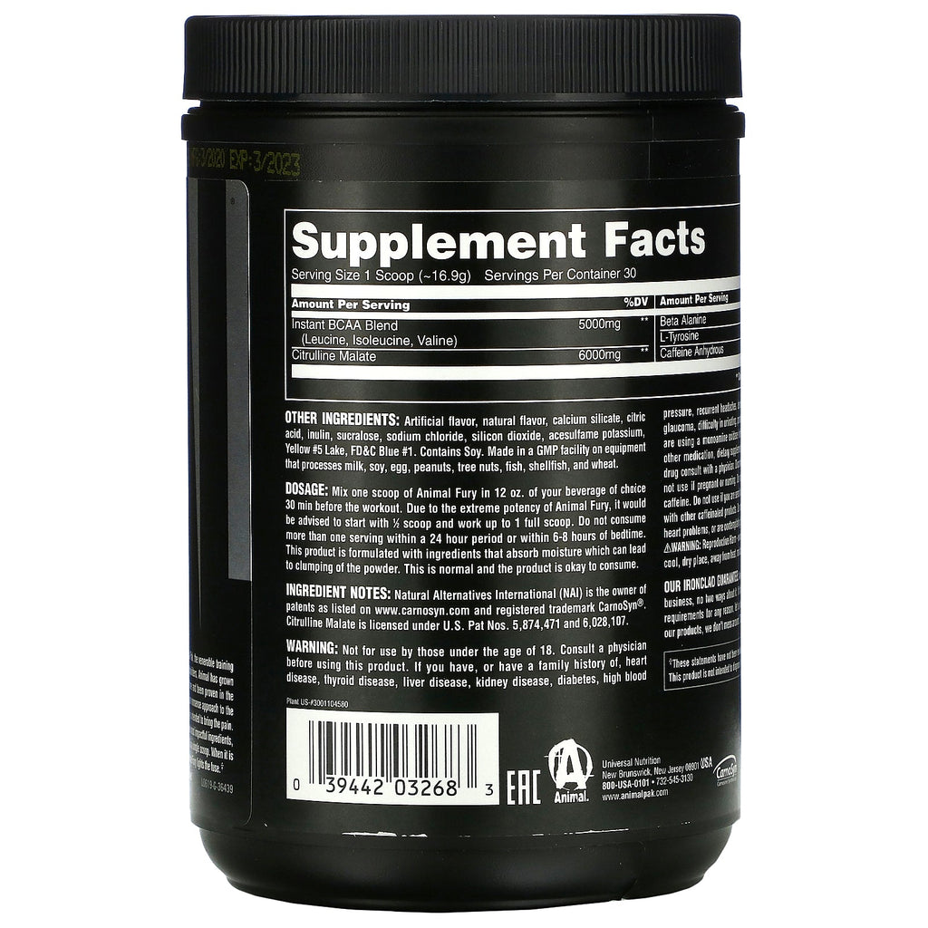 Universal Nutrition, Animal Fury, Manzana Verde, 495,9 g