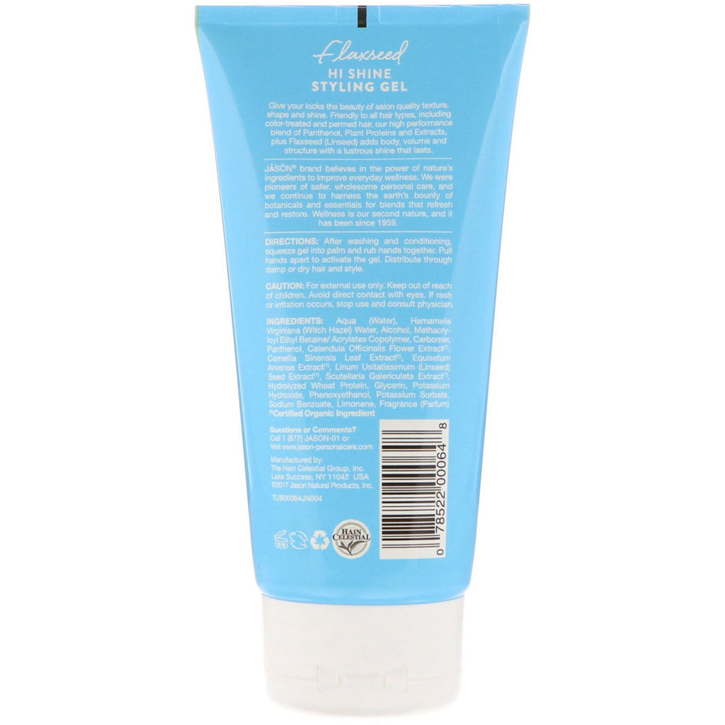 Jason Natural, Styling Gel, Hørfrø Hi Shine, 6 oz (170 g)