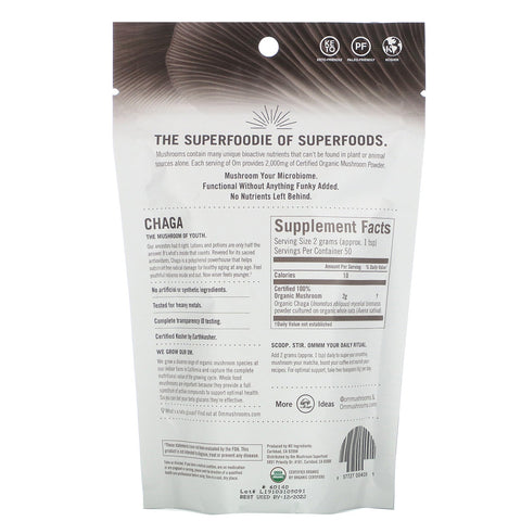 Om Mushrooms, Chaga, Certified 100%  Mushroom Powder, 3.5 oz (100 g)