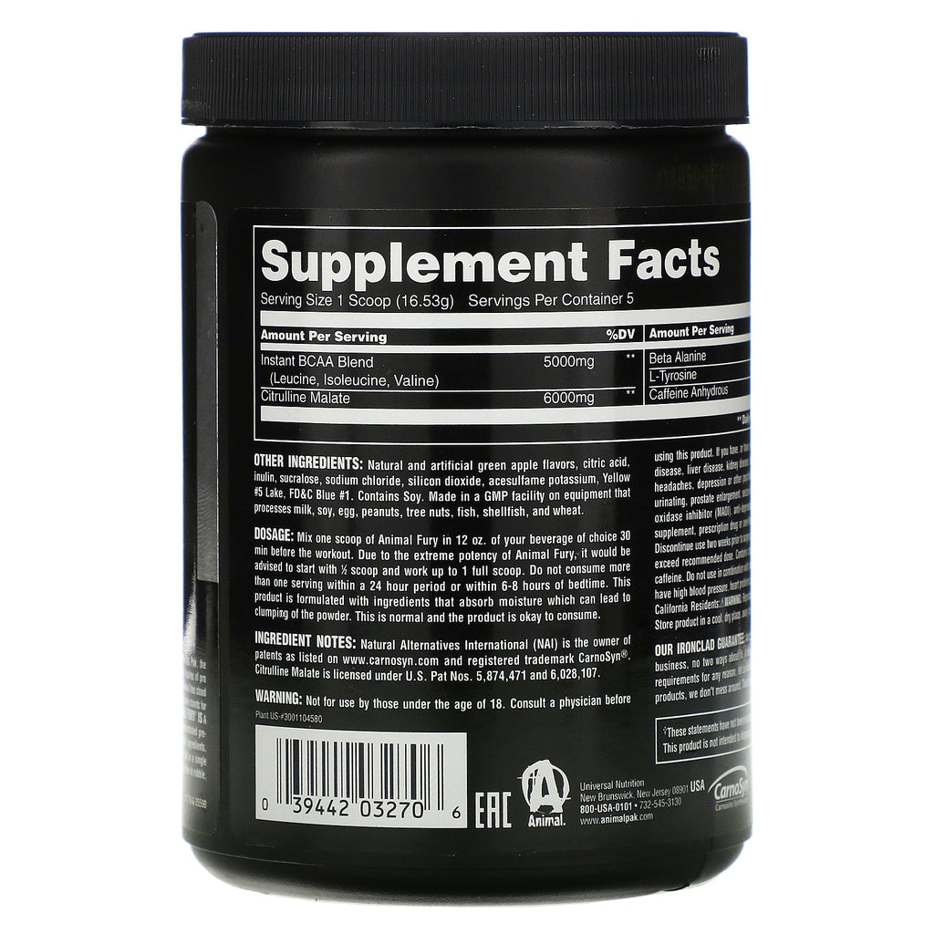 Universal Nutrition, Animal Fury, Manzana Verde, 82,65 g