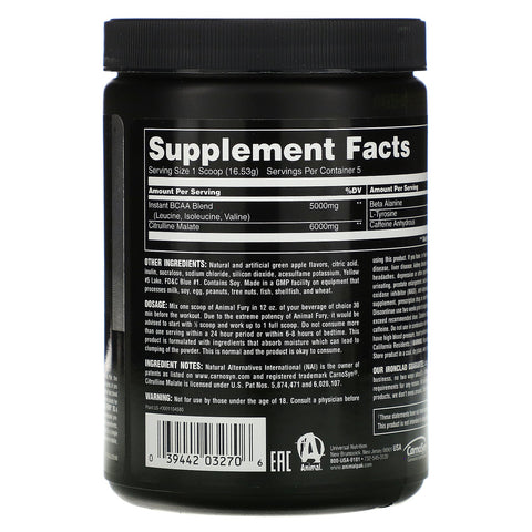 Universal Nutrition, Animal Fury, Manzana Verde, 82,65 g