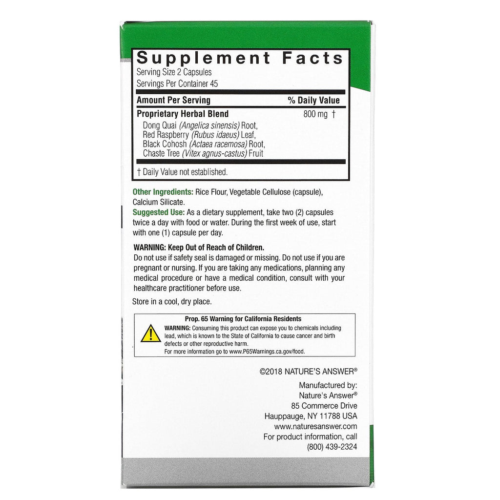 Nature's Answer, Female Complex, Herbal Combination, 800 mg, 90 Vegetarian Capsules