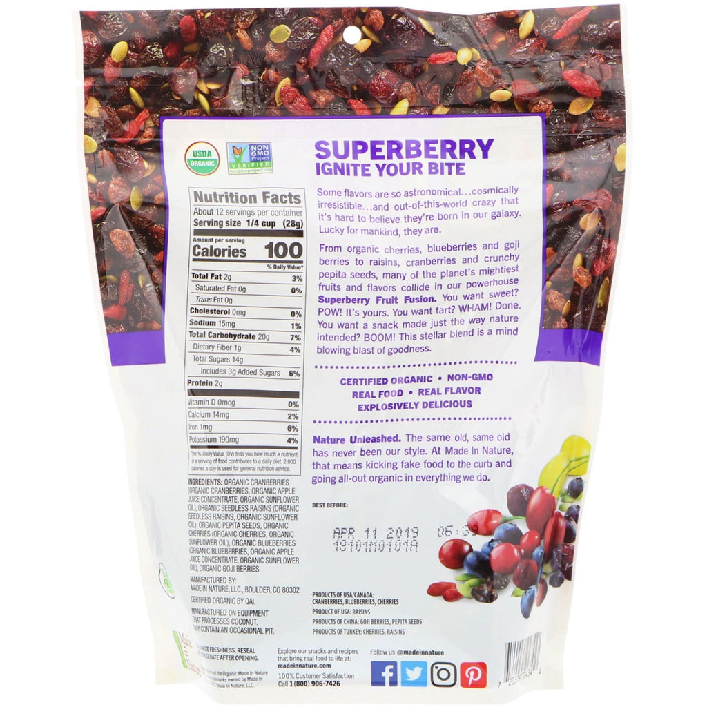 Made in Nature, Fruit Fusion, Supersnacks de bayas, 12 oz (340 g)