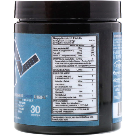 EVLution Nutrition, ENGN Shred, Pre-Workout Shred Engine, Blue Raz, 8.1 oz (231 g)