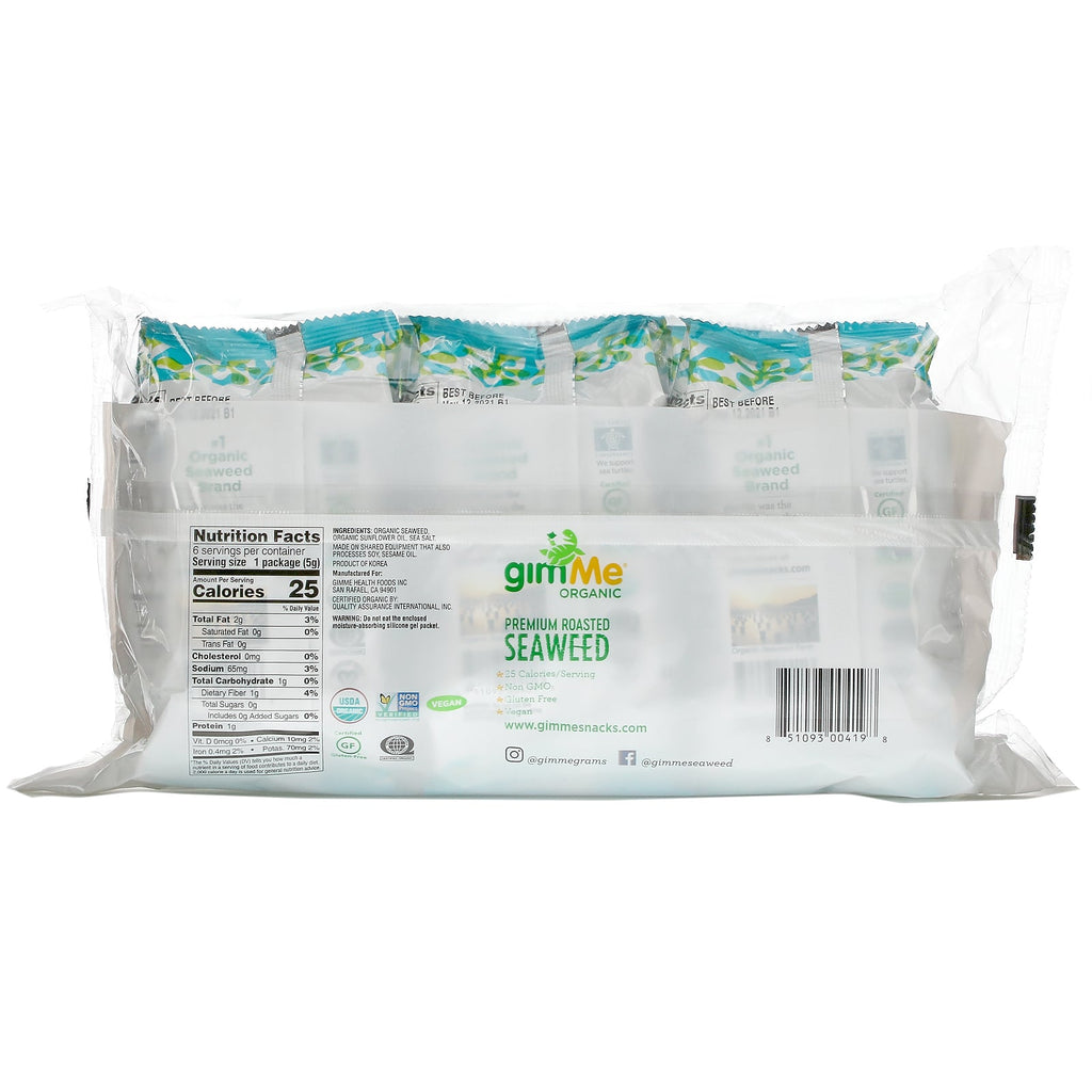 gimMe, Premium ristet tang, havsalt, 6 stk. 0,17 oz (5 g) hver