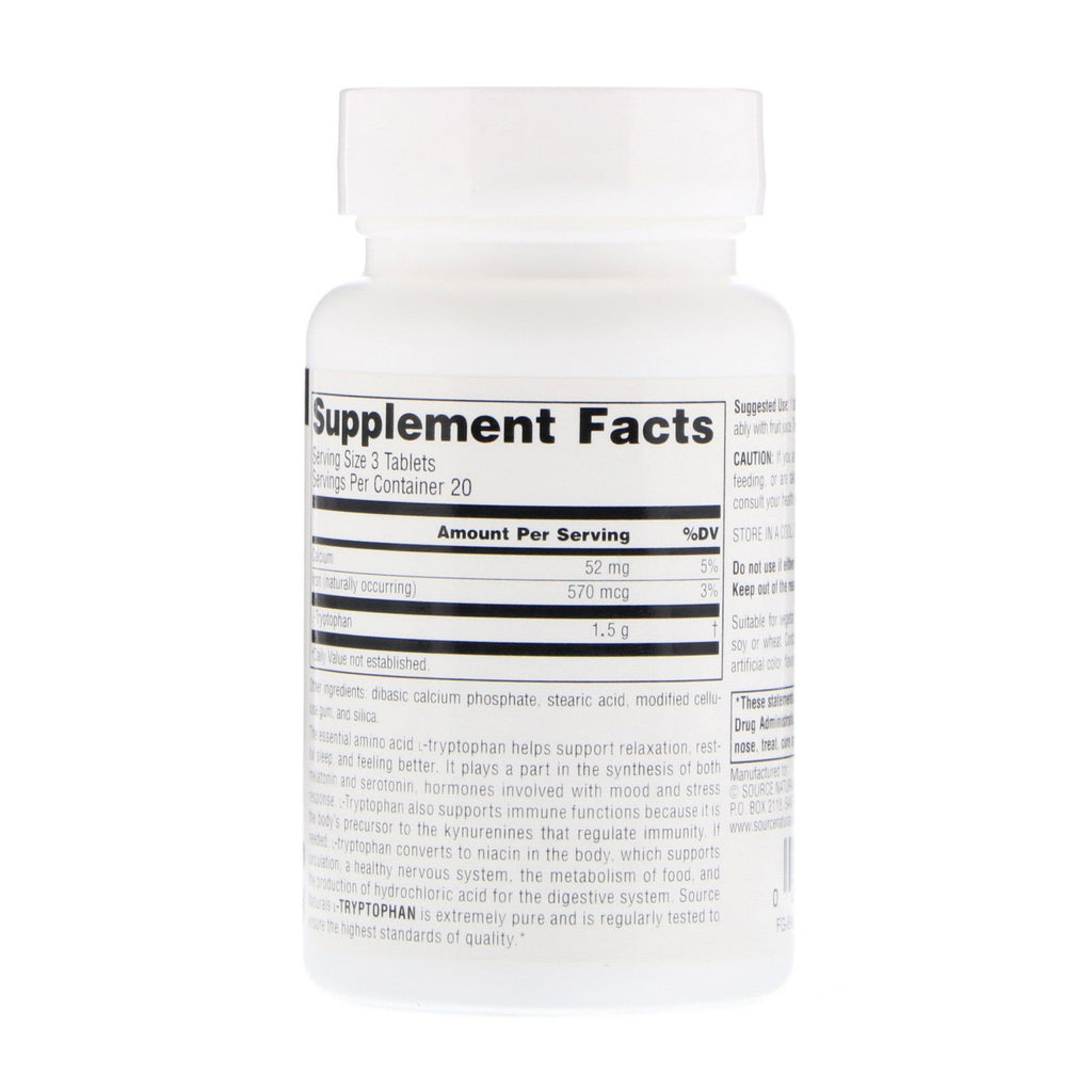 Source Naturals, L-triptófano, 500 mg, 60 tabletas