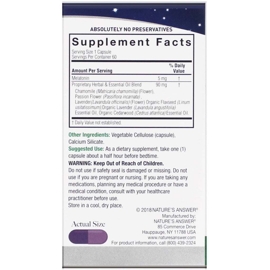 Naturens Answer, Melatonin +, 5 mg, 60 vegetariske kapsler