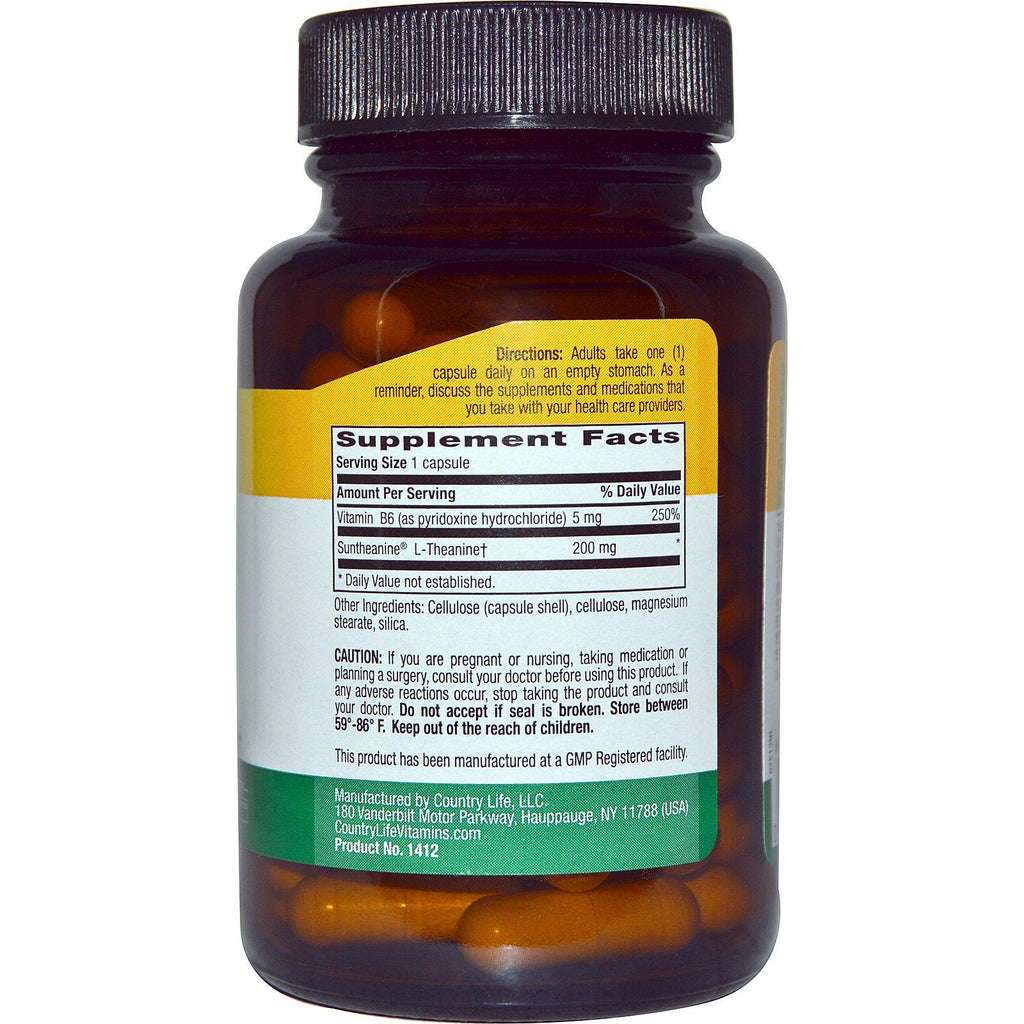 Country Life, L-teanina, 200 mg, 60 cápsulas veganas
