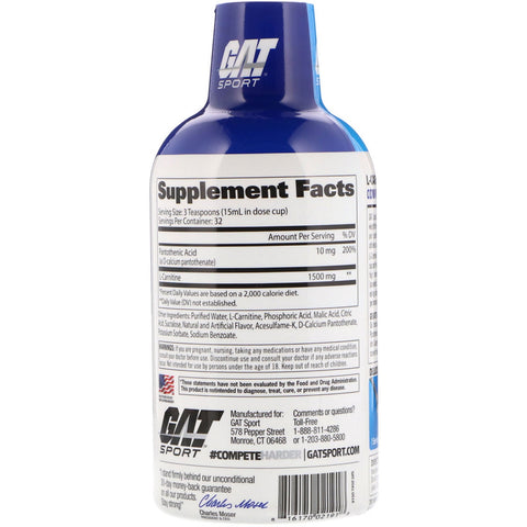 GAT, L-Carnitine, Amino Acid, Rainbow Burst, 1,500 mg, 16 oz (473 ml)