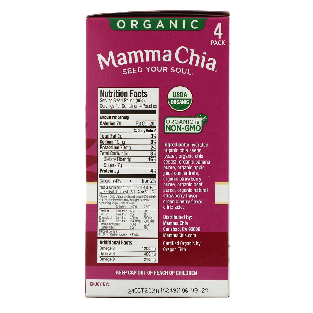 Mamma Chia, Chia Squeeze, Vitality Snack, Strawberry Banan, 4 Squeezes, 3,5 oz (99 g) hver