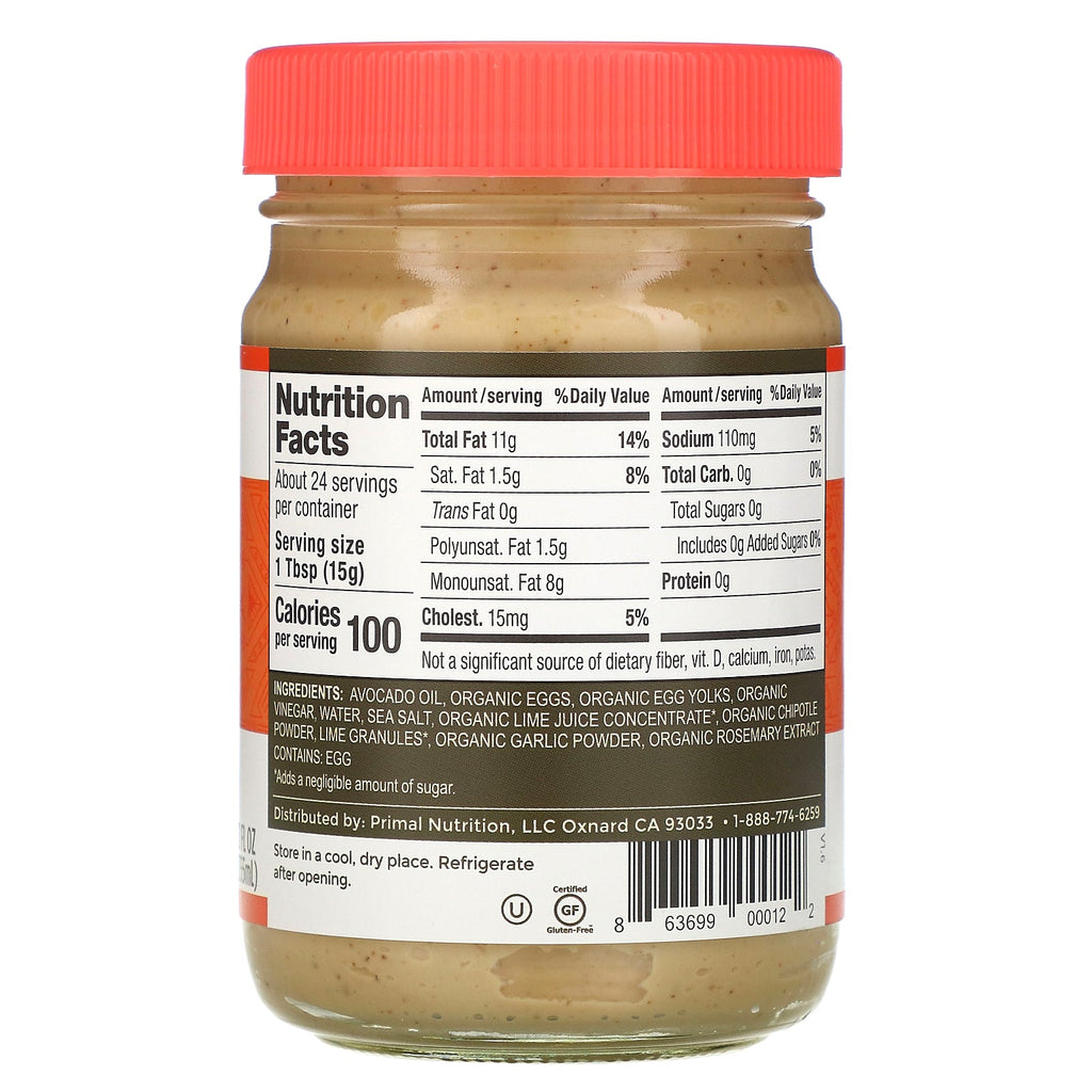 Primal Kitchen, Mayonesa de lima y chipotle con aceite de aguacate, 355 ml (12 oz. líq.)