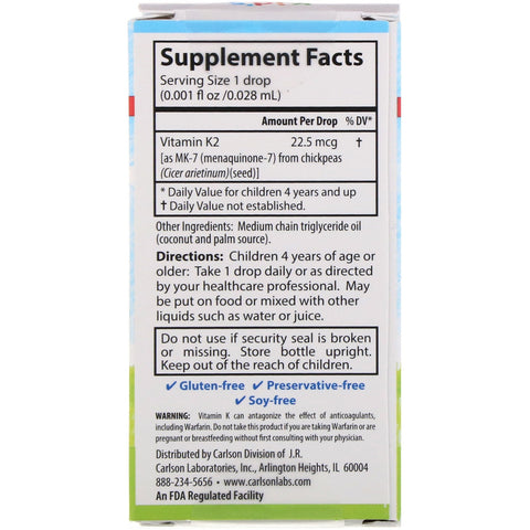 Carlson Labs, Kid's, Super Daily K2, 22.5 mcg, 0.34 fl oz (10.16 ml)