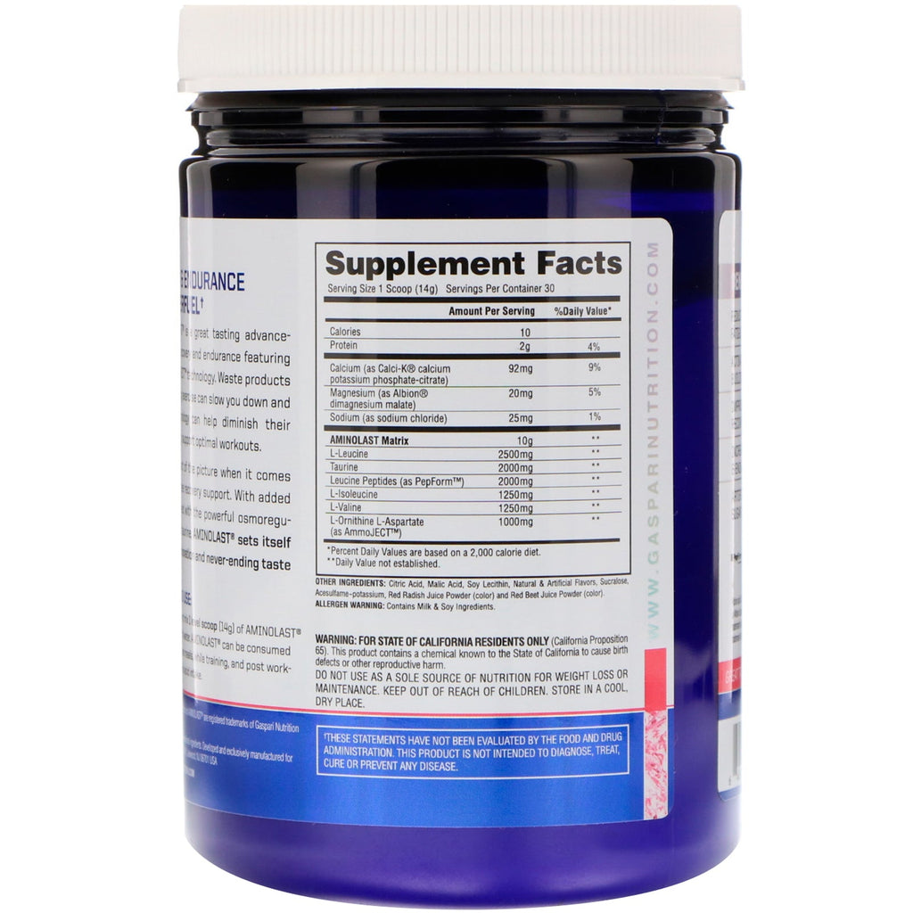 Gaspari Nutrition, Aminolast, recuperación y resistencia, supercombustible BCAA, explosión de sandía, 14,8 oz (420 g)