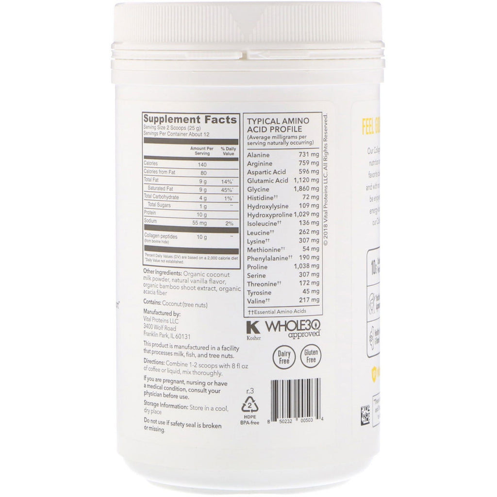 Vital Proteins, Collagen Creamer, Vanilla, 10.6 oz (305 g)