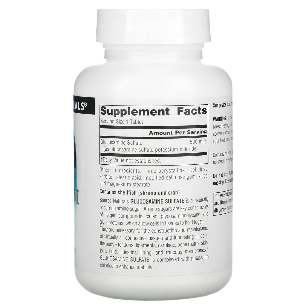 Source Naturals, Glucosamine Sulfate, Sodium Free, 500 mg, 120 Tablets