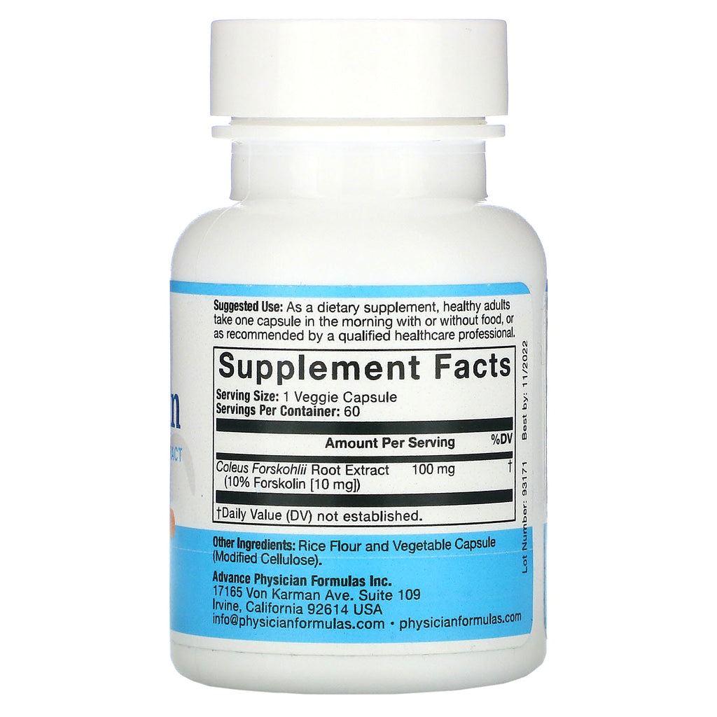 Advance Physician Formulas, Forskolin, Coleus Forskohlii Extract, 100 mg, 60 Vegetable Capsules