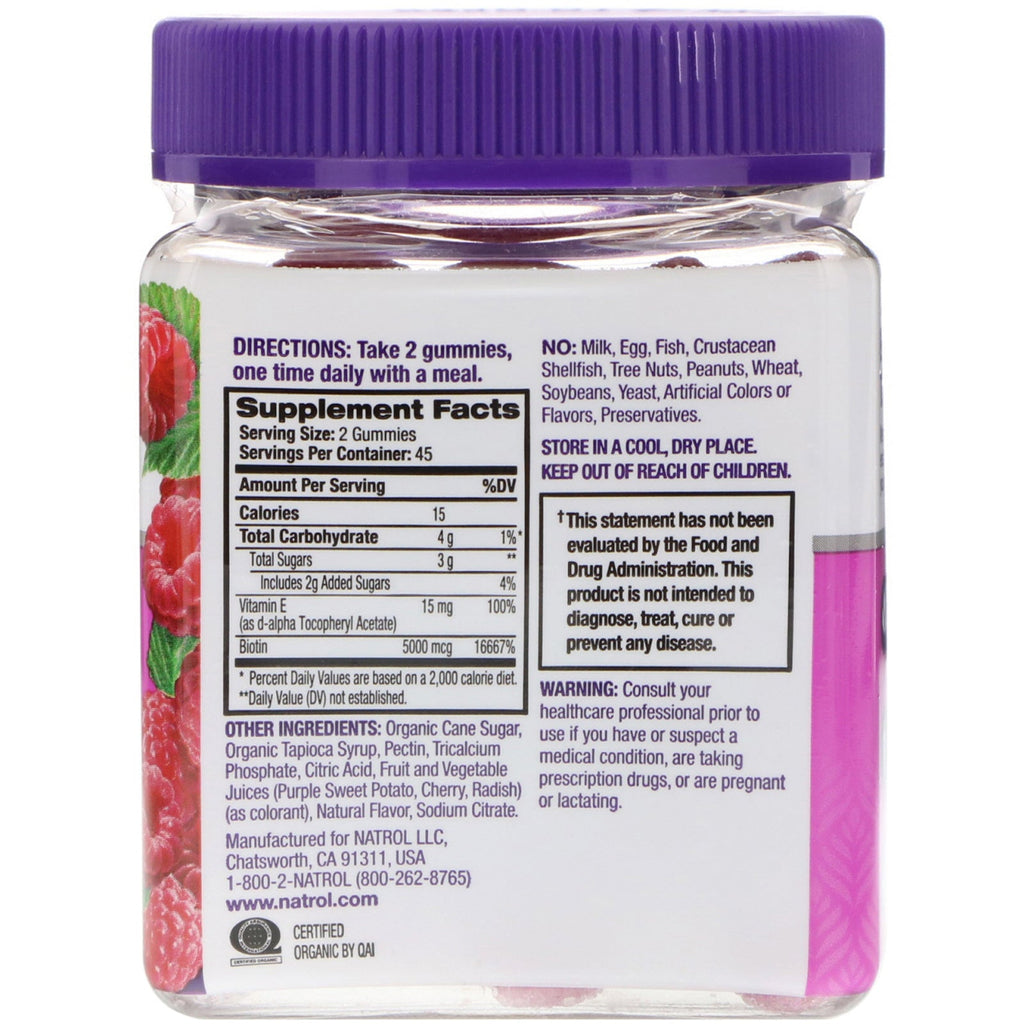 Natrol, Gummies, Hair, Skin & Nails, Raspberry, 90 Count