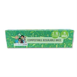 Eco Green Living Compostable Resealable Bags Large 2.5 Litre -15 bags