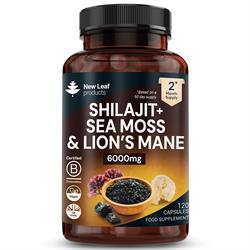 New Leaf Products FREE Shilajit Sea Moss & Lions Mane 6000mg Vegan 120 Capsules