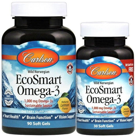 Carlson Labs, EcoSmart Omega-3, 1000mg Natural Lemon - 90 + 30 softgels