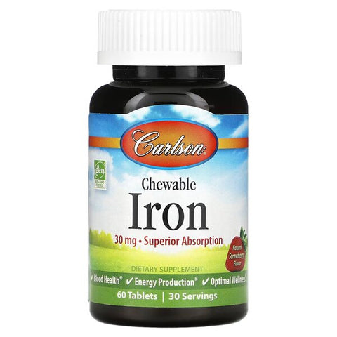 Carlson Labs, Chewable Iron, 30mg Strawberry - 60 tablets