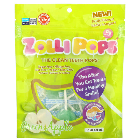 Zollipops, The Clean Teeth Pops, Green Apple, 3.1 oz