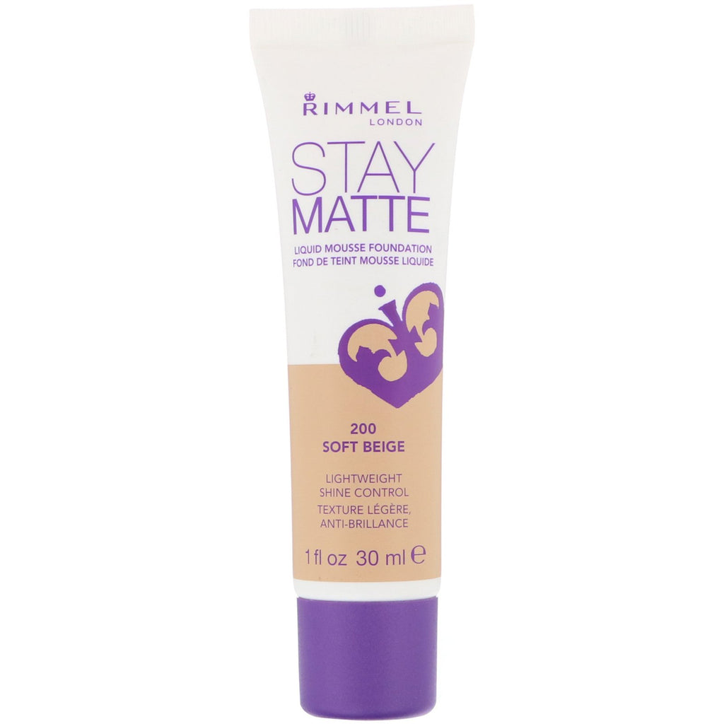 Rimmel London, Stay Matte Liquid Mousse Foundation, 200 Soft Beige, 1 fl oz (30 ml)