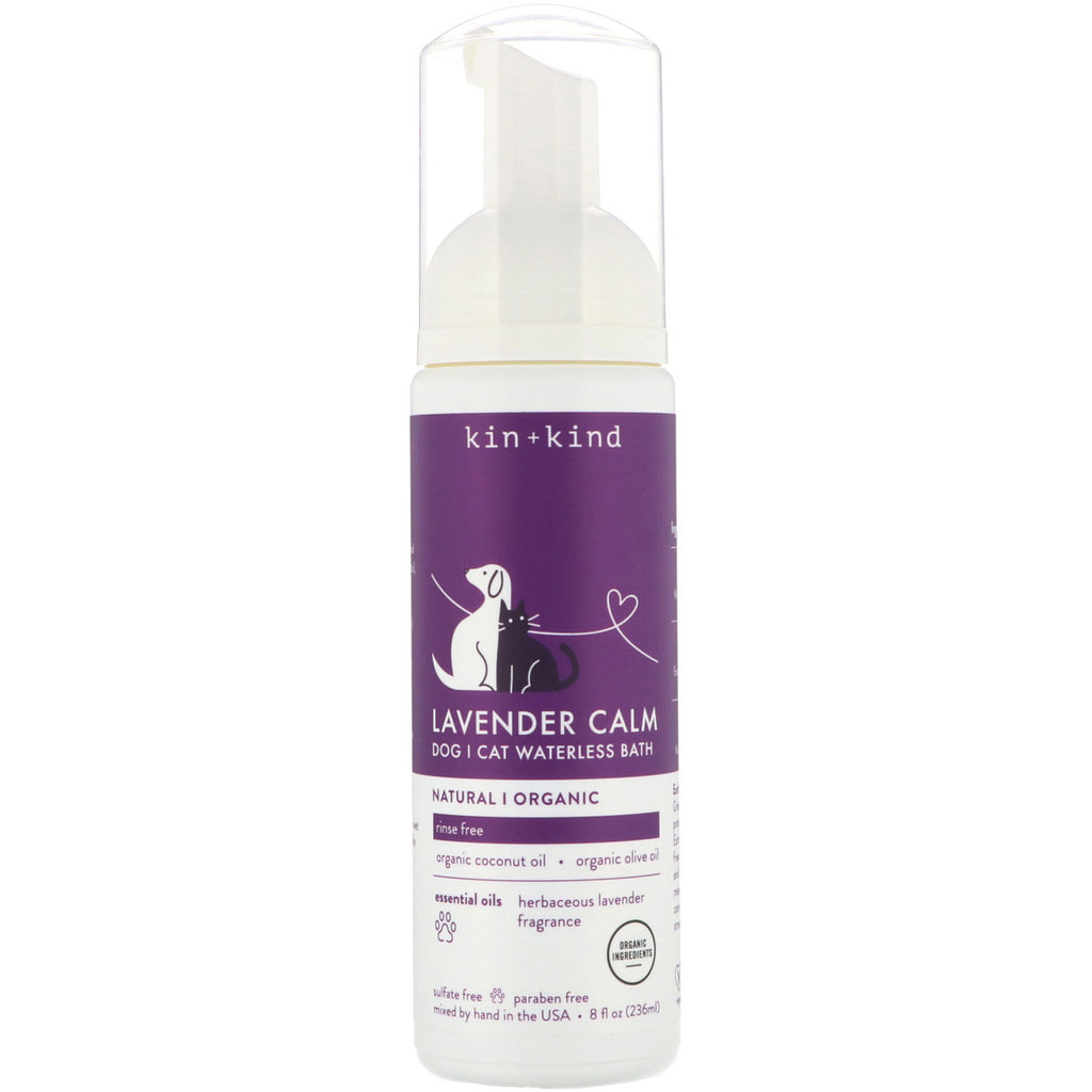 Kin+Kind, Lavender Calm, Dog and Cat Waterless Bath, Herbaceous Lavender, 8 fl oz (236 ml)