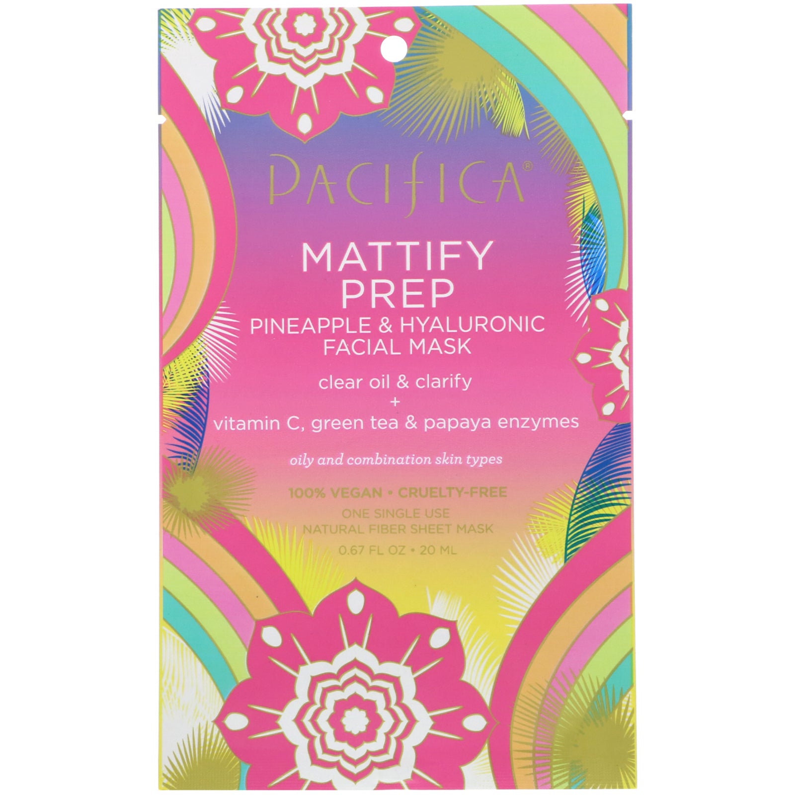 Pacifica, Mattify Prep, Pineapple & Hyaluronic Facial Mask, 1 Mask, 0.67 fl oz (20 ml)