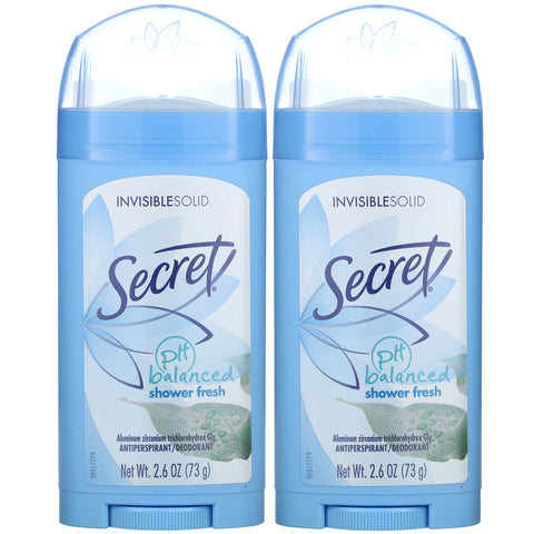 Secret, pH Balanced  Antiperspirant/Deodorant, Invisible Solid, Shower Fresh, Twin Pack, 2.6 oz (73 g) Each