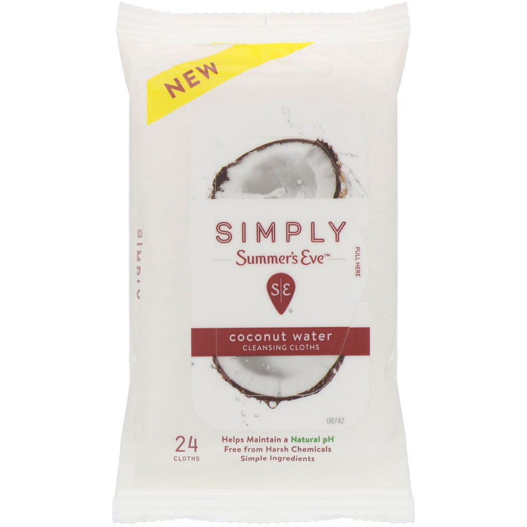 Summer's Eve, Simply, Cleansing Cloths, Coconut Water, 24 Cloths