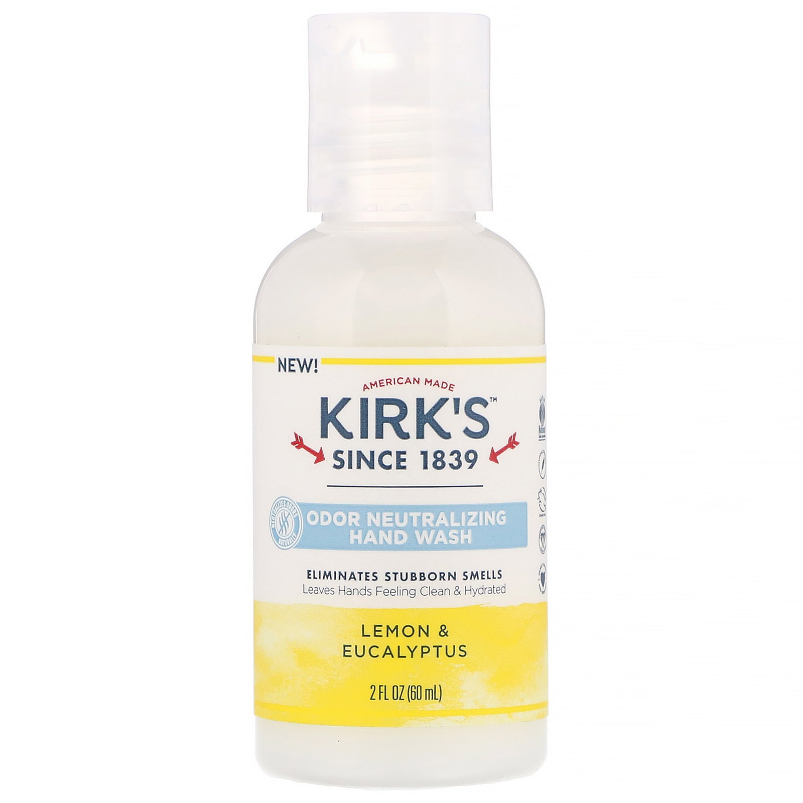 Kirk's, Odor Neutralizing Hand Wash, Lemon & Eucalyptus,  2 fl oz (60 ml)